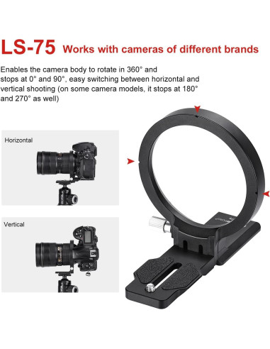 Collar Rotatorio Universal SUNWAYFOTO LS-75 para Cámaras DSLR