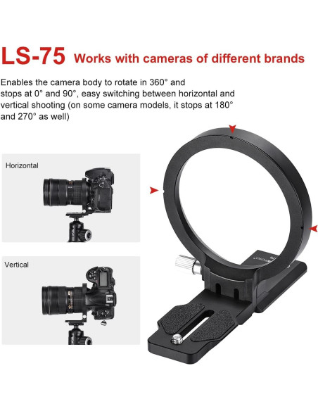 Collar Rotatorio Universal SUNWAYFOTO LS-75 para Cámaras DSLR