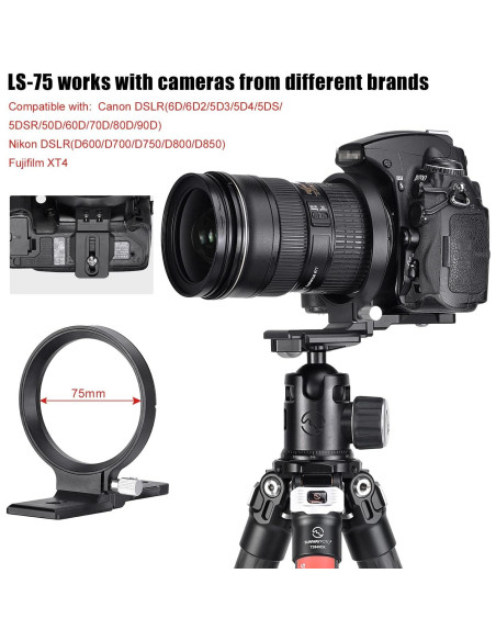 Collar Rotatorio Universal SUNWAYFOTO LS-75 para Cámaras DSLR