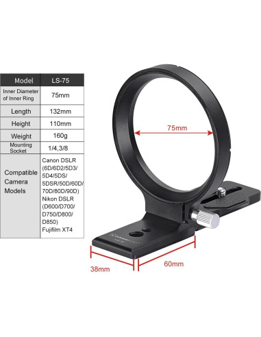 Collar Rotatorio Universal SUNWAYFOTO LS-75 para Cámaras DSLR