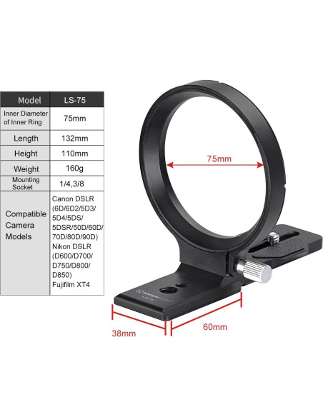 Collar Rotatorio Universal SUNWAYFOTO LS-75 para Cámaras DSLR