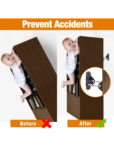 Anclajes Antivuelco para Muebles Negro - 10 Paquetes de Seguridad