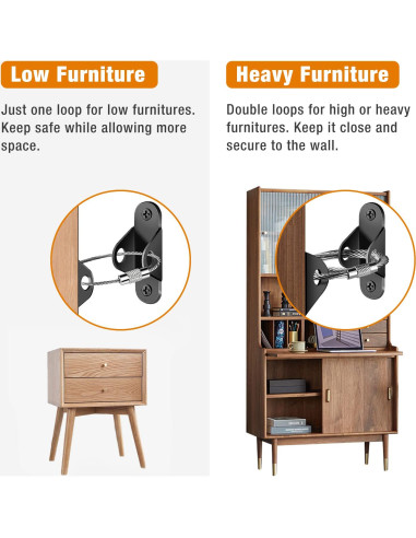 Anclajes Antivuelco para Muebles Negro - 10 Paquetes de Seguridad