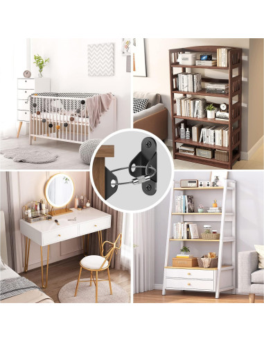 Anclajes Antivuelco para Muebles Negro - 10 Paquetes de Seguridad