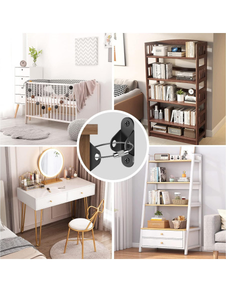 Anclajes Antivuelco para Muebles Negro - 10 Paquetes de Seguridad