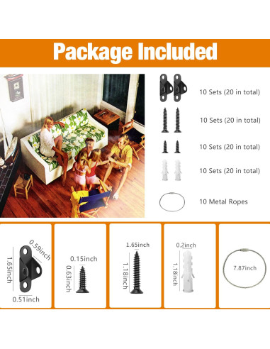 Anclajes Antivuelco para Muebles Negro - 10 Paquetes de Seguridad