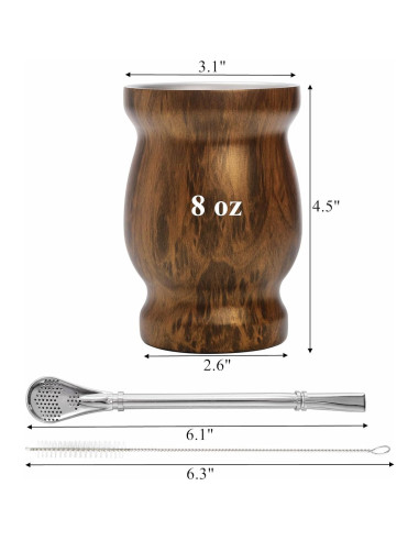 Set de Taza de Yerba Mate Cididu 8 oz Acero Inoxidable Doble Pared