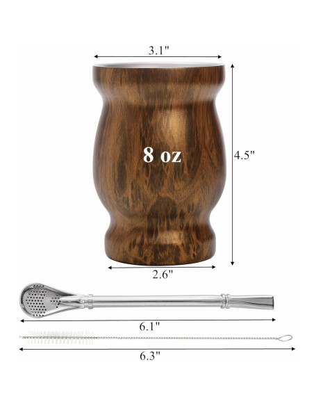 Set de Taza de Yerba Mate Cididu 8 oz Acero Inoxidable Doble Pared