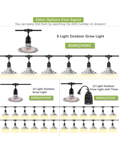 Luz de Cultivo LED Espird 6 Bombillas con Temporizador IP44