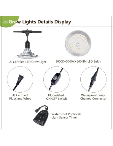 Luz de Cultivo LED Espird 6 Bombillas con Temporizador IP44