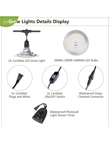 Luz de Cultivo LED Espird 6 Bombillas con Temporizador IP44