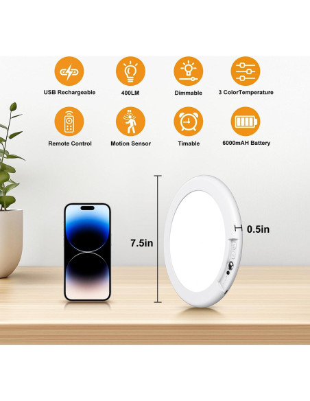 Luz de Techo Recargable Ktpugorn con Sensor de Movimiento 6000mAh