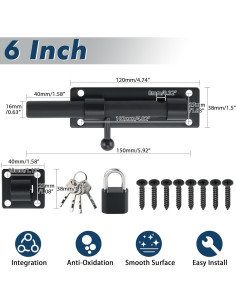 Pestillo deslizante Alise 6" acero inoxidable negro mate 2