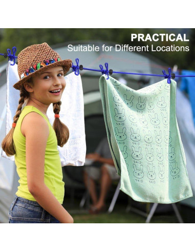 Cuerda de Ropa Portátil AIKESIWAY 1.8m Ajustable con 12 Clips