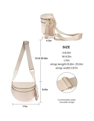 Bolso Cruzado Beige de Nailon para Mujeres - Espacioso y Elegante