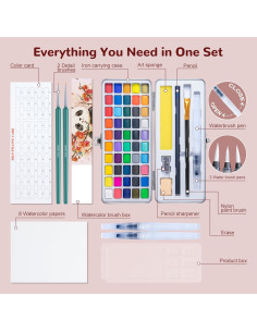 Set de Acuarelas Botkc 100 Colores con Pinceles y Papeles 2