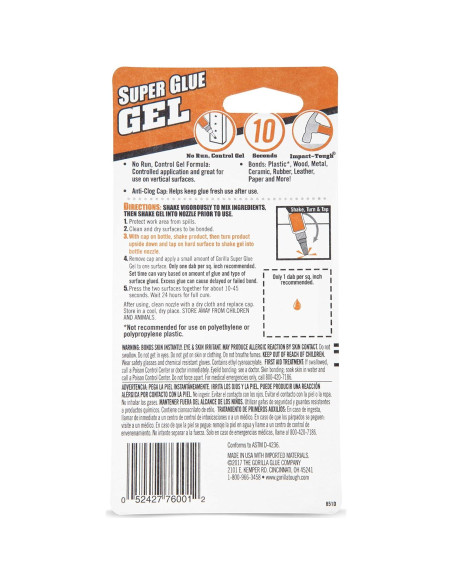 Gorilla Super Glue Gel 15g - Paquete de 2, Secado Rápido
