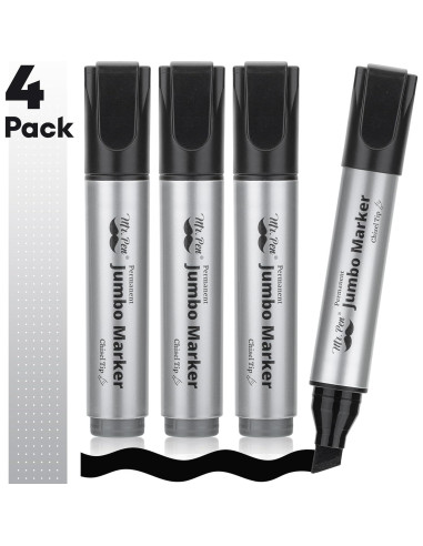 Marcadores Permanentes Jumbo Mr. Pen, 4 Piezas, Punta Cincel, Negro