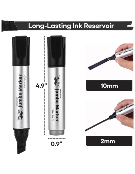 Marcadores Permanentes Jumbo Mr. Pen, 4 Piezas, Punta Cincel, Negro