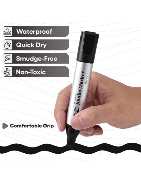 Marcadores Permanentes Jumbo Mr. Pen, 4 Piezas, Punta Cincel, Negro