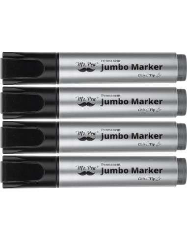 Marcadores Permanentes Jumbo Mr. Pen, 4 Piezas, Punta Cincel, Negro