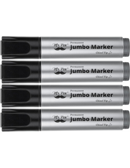 Marcadores Permanentes Jumbo Mr. Pen, 4 Piezas, Punta Cincel, Negro