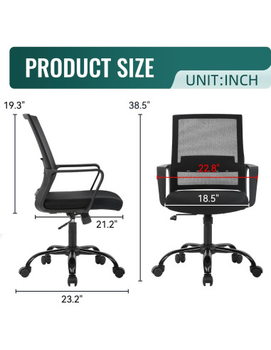 Silla de Oficina Ergonómica Giratoria BestOffice Negra con Soporte Lumbar