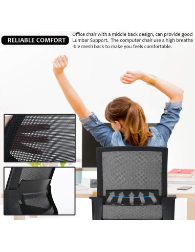 Silla de Oficina Ergonómica Giratoria BestOffice Negra con Soporte Lumbar
