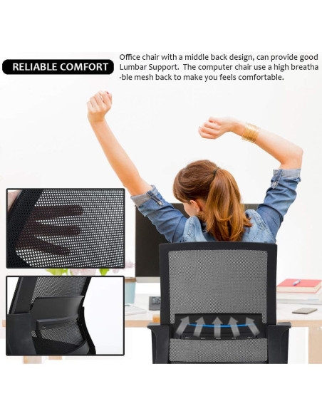 Silla de Oficina Ergonómica Giratoria BestOffice Negra con Soporte Lumbar
