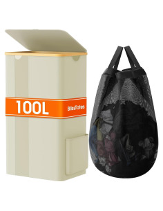 Cesta de Ropa BlissTotes 100L Beige con Tapa y Asas