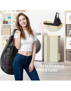 Cesta de Ropa BlissTotes 100L Beige con Tapa y Asas 2