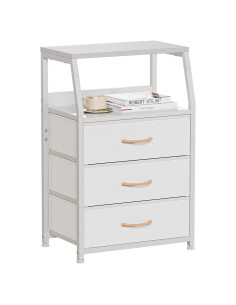 Mesita de Noche Furnulem Blanca con 3 Cajones y Estante Doble