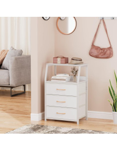 Mesita de Noche Furnulem Blanca con 3 Cajones y Estante Doble 2