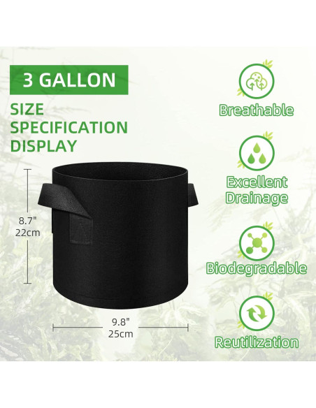 LITLANDSTAR 20 Bolsas de Cultivo de Tela 3 Galones para Jardín