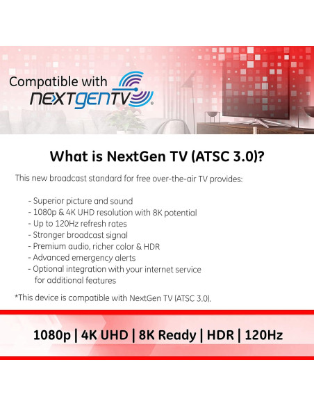 Antena de TV Interior GE Modern Loop 4K HD VHF UHF 33675