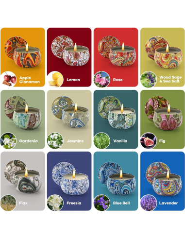 Juego de 12 Velas Aromáticas de Soja Obisesio - Aromaterapia