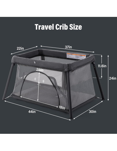 Cuna de viaje portátil Sporary gris oscuro 96x76cm liviana