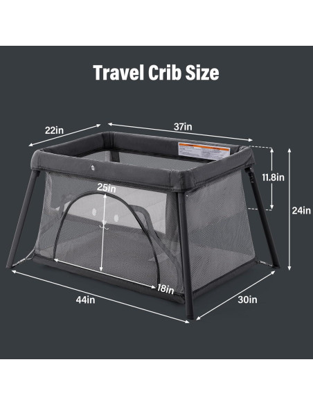 Cuna de viaje portátil Sporary gris oscuro 96x76cm liviana