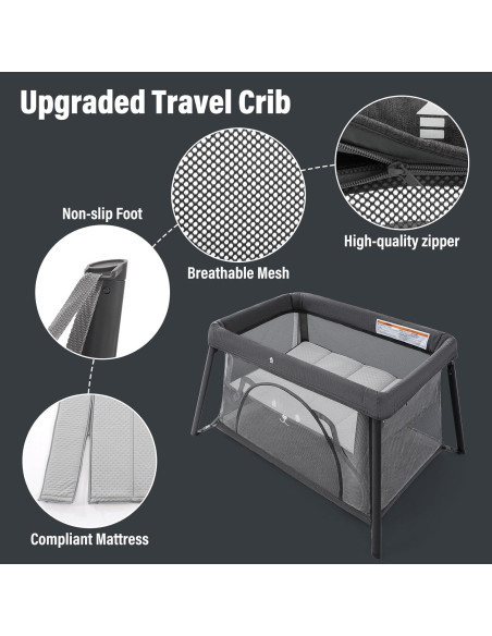 Cuna de viaje portátil Sporary gris oscuro 96x76cm liviana