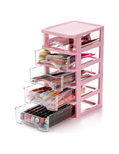 Cajón de Escritorio Hedume 5 Cajones Transparente Rosa