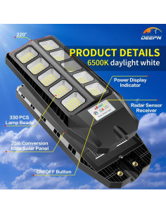 Luces Solares Deepn para Exteriores IP66 con Sensor y Control Remoto 2