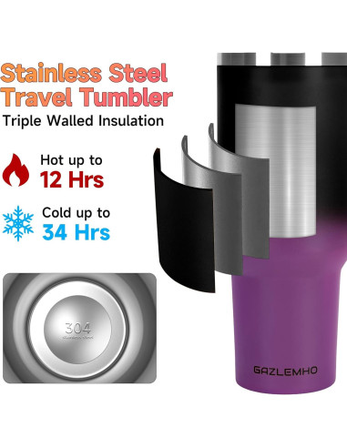 Taza de viaje 40oz GAZLEMHO acero inoxidable a prueba de derrames