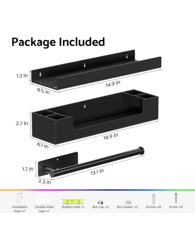 Estantes de baño HIIMIEI flotantes negros con soporte para toallas