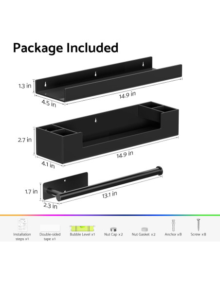 Estantes de baño HIIMIEI flotantes negros con soporte para toallas