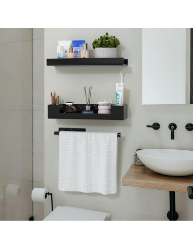 Estantes de baño HIIMIEI flotantes negros con soporte para toallas