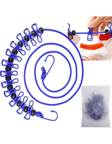 Cuerda de Ropa Portátil AIKESIWAY 1.8m Ajustable con 12 Clips