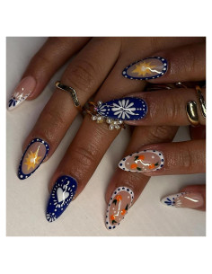 Uñas Falsas de Almendra Brillantes FIEONCIY con Diseño Floral