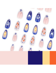 Uñas Falsas de Almendra Brillantes FIEONCIY con Diseño Floral 2