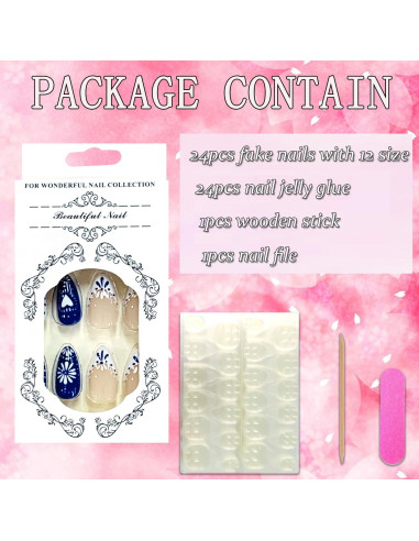 Uñas Falsas de Almendra Brillantes FIEONCIY con Diseño Floral