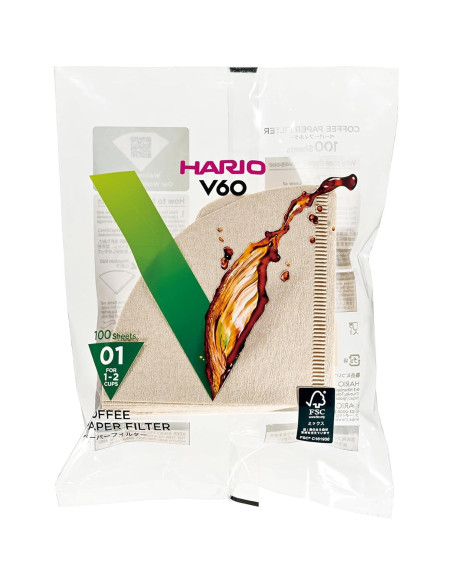 Filtros de papel Hario V60 sin blanquear 500 hojas 1-2 tazas
